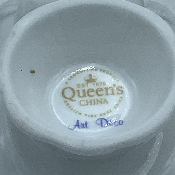 Queen’s England Fine Bone  China Art Deco Blue Teacup and Saucer - Picture 13 of 13